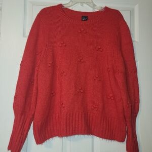 GAP Wool Blend Pom Pom Sweater Women's Size‎ XL Orange-Red